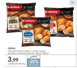 Supermercados Plaza FINDUS Croquetas jamón ibérico, cocido casero, bacalao y estofado de pollo oferta