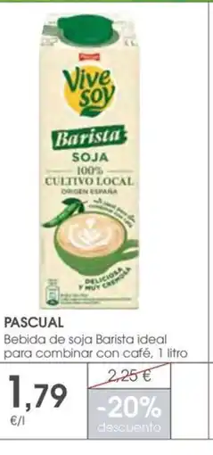 Supermercados Plaza PASCUAL Bebida de soja Barista ideal para combinar con café oferta