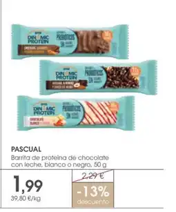 Supermercados Plaza PASCUAL Barrita de proteina de chocolate con leche, blanco o negro oferta