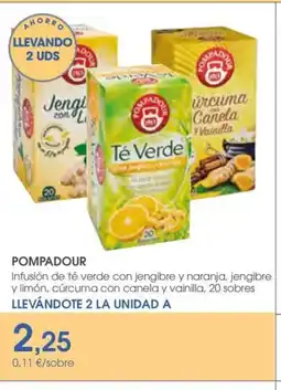 Supermercados Plaza POMPADOUR Infusión de té verde con jengibre y naranja, jengibre y limón, cúrcuma con canela y vainilla oferta