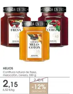 Supermercados Plaza HELIOS Confitura natural de fresa, melocotón, cereza oferta