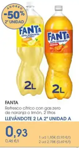 Supermercados Plaza FANTA Refresco cítrico con gas zero de naranja o limón oferta