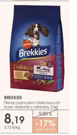 Supermercados Plaza BREKKIES Pienso para perro Delicious con buey verduras y cereales oferta