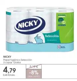 Supermercados Plaza NICKY Papel higiénico Selección 3 capas 12rollos oferta