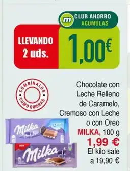 Masymas MILKA Chocolate con Leche Relleno de Caramelo, Cremoso con Leche o con Oreo oferta