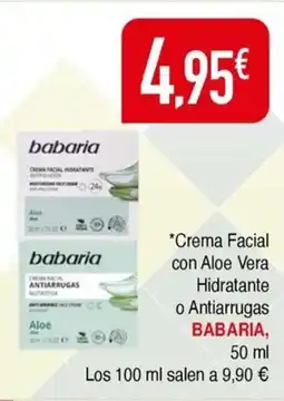 Masymas BABARIA Crema Facial con Aloe Vera Hidratante o Antiarrugas oferta