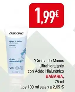 Masymas BABARIA Crema de Manos Ultrahidratante con Ácido Hialurónico oferta