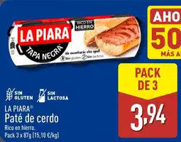 ALDI LA PIARA Paté de cerdo oferta