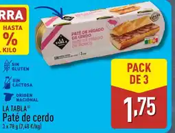 ALDI LA TABLA Paté de cerdo oferta