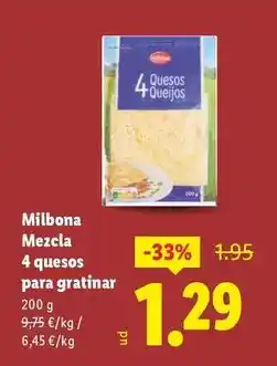 Lidl Milbona - 4 quesos para gratinar oferta