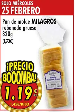 SPAR MILAGROS Pan de molde rebanada gruesa oferta