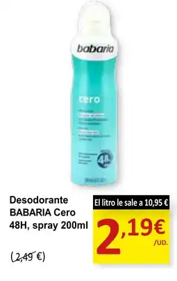 SPAR BABARIA Desodorante Cero 48H, spray oferta