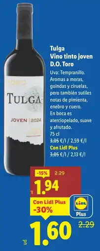 Lidl TULGA Vino tinto joven D.O. Toro oferta