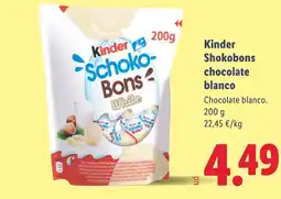Lidl KINDER Shokobons chocolate blanco oferta