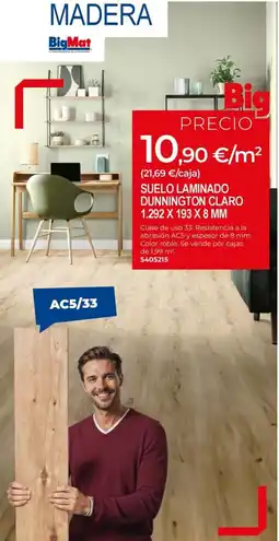 BigMat Suelo laminado dunnington claro 1.292 x 193 x 8 mm oferta