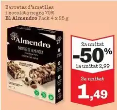 Sorli El almendro - barretes d'ametlles i xocolata negra 70% oferta