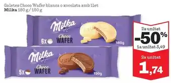 Milka - galetes choco wafer blanca o xocolata amb llet