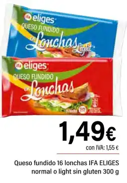 Cash Ifa IFA ELIGES Queso fundido 16 lonchas normal o light sin gluten oferta