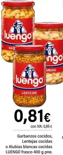 Cash Ifa LUENGO Garbanzos cocidos, Lentejas cocidas o Alubias blancas cocidas frasco oferta