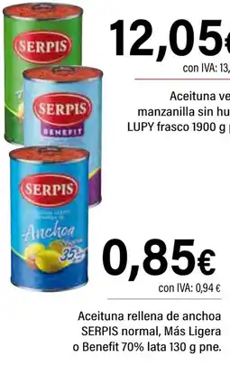 Cash Ifa SERPIS Aceituna rellena de anchoa normal, Más Ligera o Benefit 70% oferta