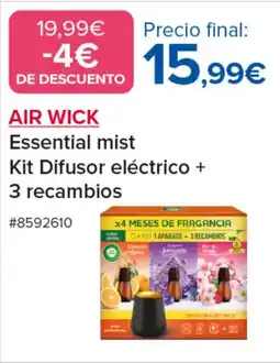 Costco AIR WICK Essential mist Kit Difusor eléctrico + 3 recambios oferta