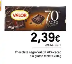 Cash Ifa VALOR Chocolate negro 70% cacao sin gluten tableta oferta
