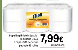 Cash Ifa DIALL Papel higiénico industrial laminado 2 capas 300 servicios paquete 12 rollos oferta