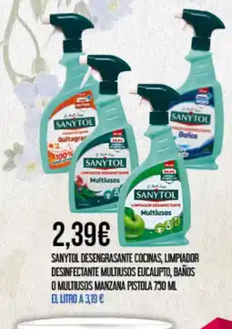 Claudio SANYTOL Desengrasante cocinas, limpiador desinfectante multiusos eucalipto, baños o multiusos manzana pistola oferta