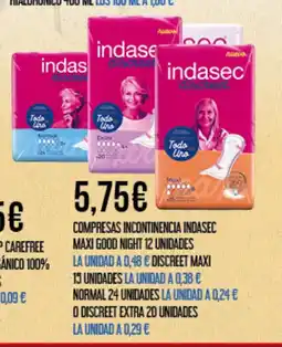 Claudio Compresas incontinencia indasec maxi good night 12 unidades oferta