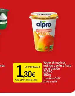 Dialprix ALPRO Yogur sin azúcar mango o piña y fruta de la pasión oferta