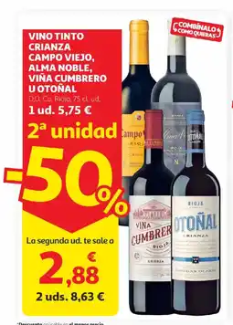 Alcampo Vino tinto crianza campo viejo, alma noble, viña cumbrero u otoñal oferta