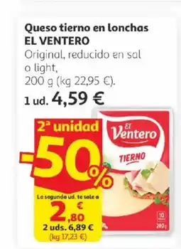 Alcampo EL VENTERO Queso tierno en lonchas oferta
