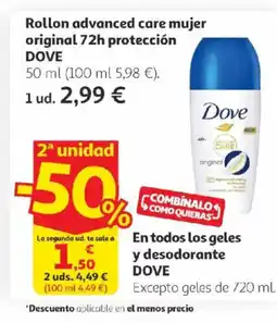 Alcampo DOVE Rollon advanced care mujer original 72h protección oferta