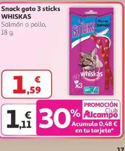Alcampo WHISKAS Snack gato 3 sticks oferta