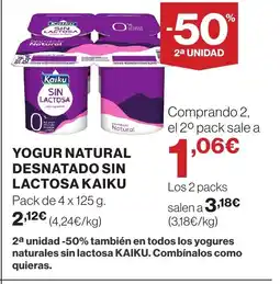 Supercor KAIKU Yogur natural desnatado sin lactosa oferta