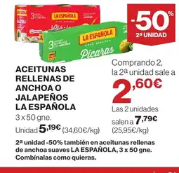 Supercor LA ESPAÑOLA Aceitunas rellenas de anchoa jalapeños oferta