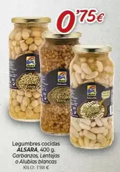 Alsara Supermercados Alsara - legumbres cocidas garbanzos, lentejas o alubias blancas oferta