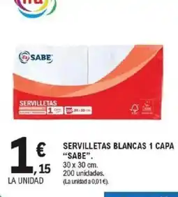 E.Leclerc IFA SABE Servilletas blancas 1 capa oferta