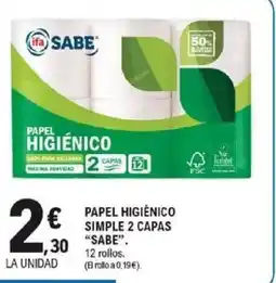 E.Leclerc IFA SABE Papel higiénico simple 2 capas oferta