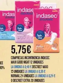 Claudio Indasec - compresas incontinencia maxi good night 12 unidades oferta