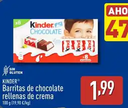 ALDI KINDER Barritas de chocolate rellenas de crema oferta