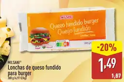 ALDI MILSANI Lonchas de queso fundido para burger oferta