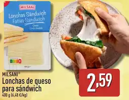 ALDI MILSANI Lonchas de queso para sándwich oferta