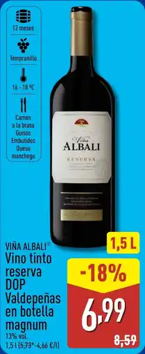 ALDI VIÑA ALBALI Vino tinto reserva DOP Valdepeñas en botella magnum oferta
