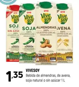 Coviran VIVESOY Bebida de almendras, de avena, soja natural o sin azúcar oferta