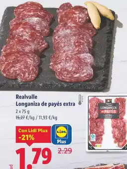 Lidl REALVALLE Longaniza de payés extra oferta