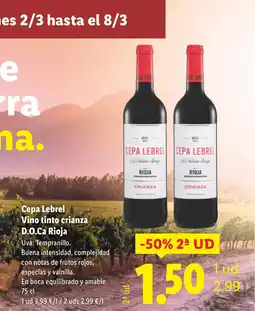 Lidl CEPA LEBREL Vino tinto crianza D.O.Ca Rioja oferta