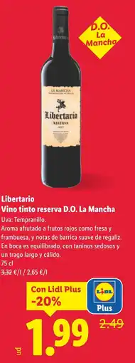 Lidl LIBERTARIO Vino tinto reserva D.O. La Mancha oferta