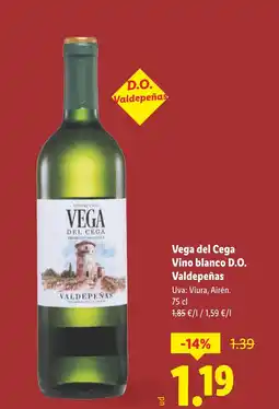 Lidl Vega del Cega Vino blanco D.O. Valdepeñas oferta