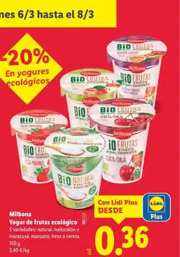 Lidl MILBONA Yogur de frutas ecológico oferta